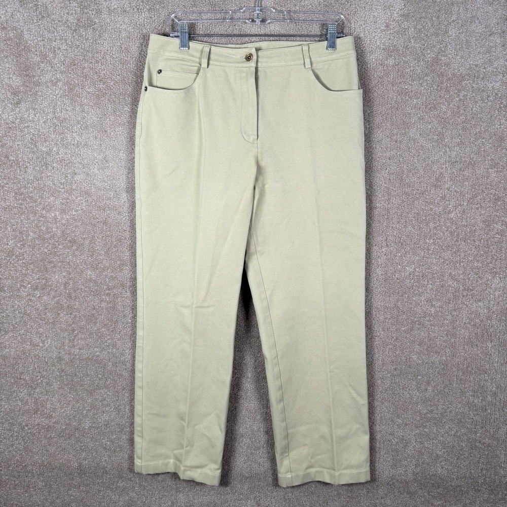 St John Sport Pants Women's 10 Beige Straight Leg Stretch Casual Career Twill - Picture 2 of 13